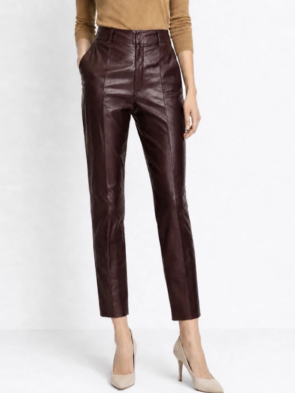 Vince burgundy lamb leather cropped pants